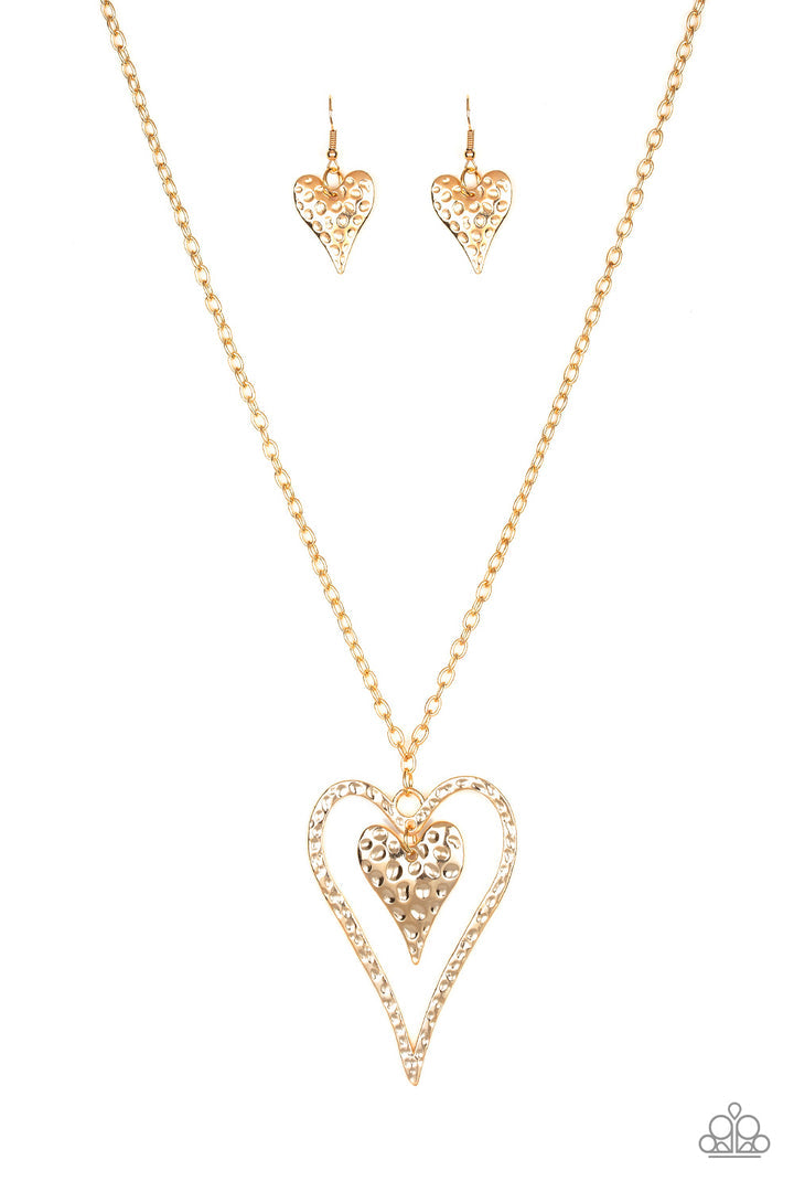 Paparazzi Hardened Hearts - Gold - VENDOR _NAME - Sassy Sparkles $5 Jewelry