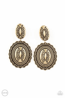 Paparazzi Ageless Artifact - Brass (Clip-on) - VENDOR _NAME - Sassy Sparkles $5 Jewelry