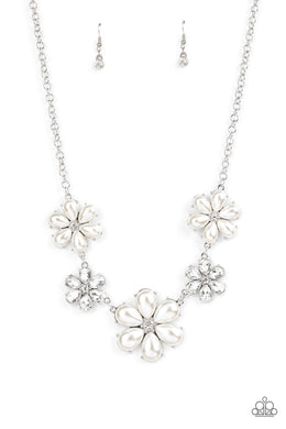 Paparazzi Fiercely Flowering - White - Life Of The Party December 2021 - VENDOR _NAME - Sassy Sparkles $5 Jewelry