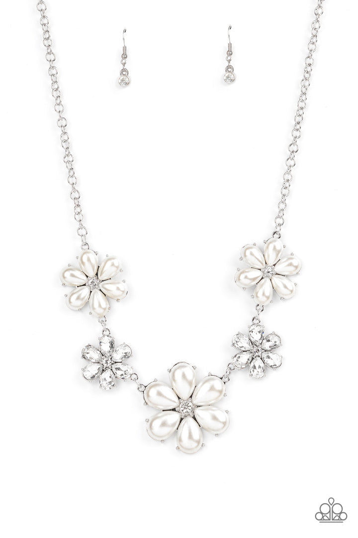 Paparazzi Fiercely Flowering - White - Life Of The Party December 2021 - VENDOR _NAME - Sassy Sparkles $5 Jewelry